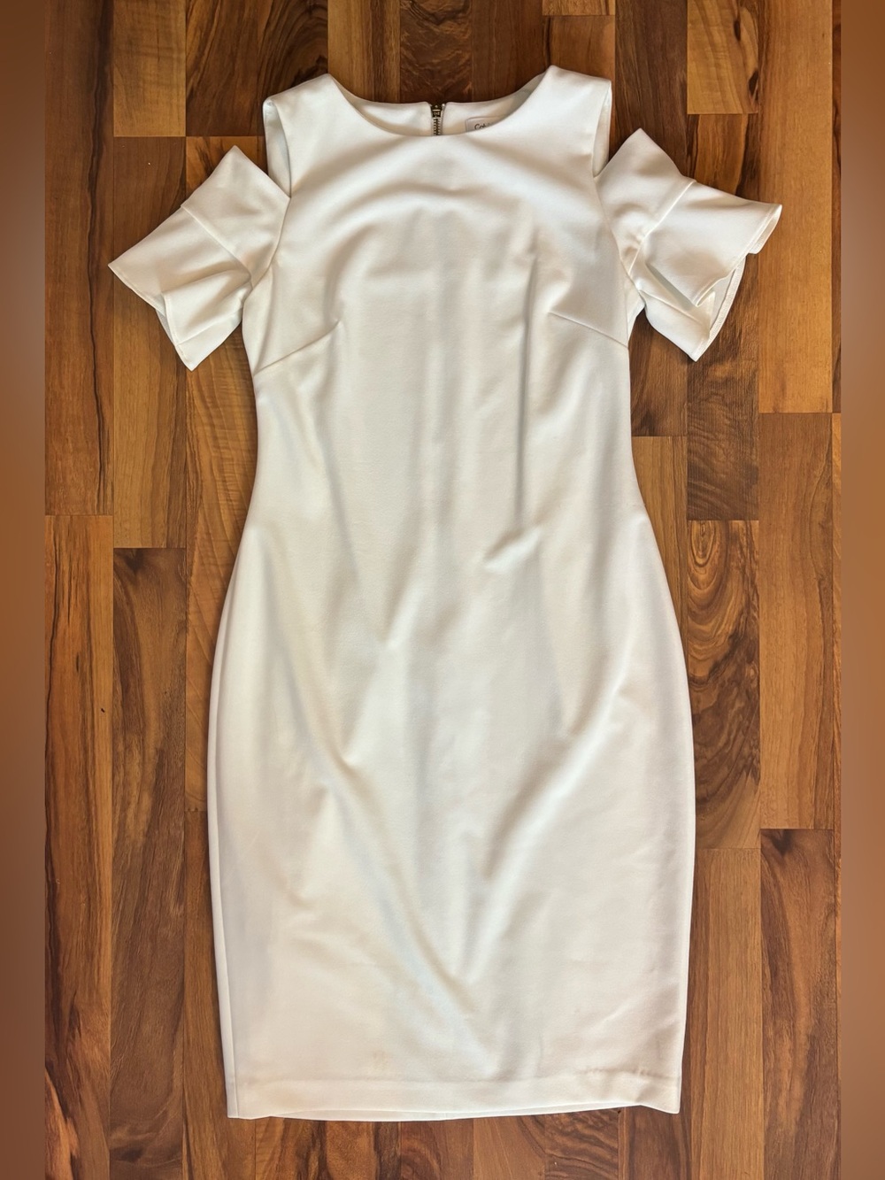 Calvin Klein Ivory Cold-Shoulder Midi Sheath Dress